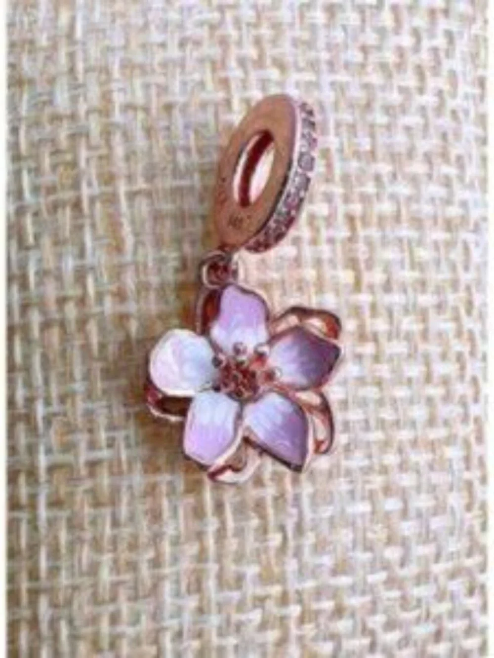 Rose Gold Plated Cherry Blossom Dangle Charm Fits Pandora Charm Bracelets